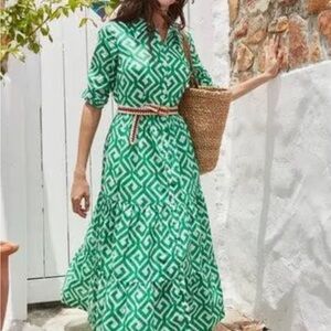NWT Boden Size 6P Flo Cotton Midi Shirt Dress Green Tambourine